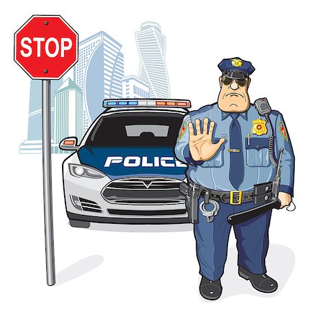 simsearch:400-07728896,k - Police officer and a police car, stop sign Stock Photo - Budget Royalty-Free & Subscription, Code: 400-08780068