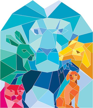 simsearch:400-08653412,k - Low polygon style illustration of a lion, rabbit, cat, horse, dog and goat viewed from front set on isolated white background. Stock Photo - Budget Royalty-Free & Subscription, Code: 400-08780224