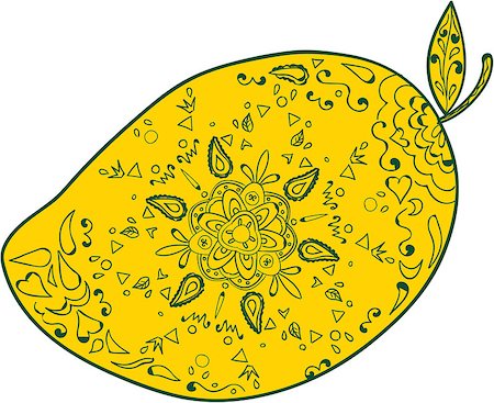 fruit artworks pattern - Mandala style illustration of  a mango, a juicy tropical stone fruit drupe belonging to the genus Mangifera set on isolated white background with the word text Mango. Stock Photo - Budget Royalty-Free & Subscription, Code: 400-08780231