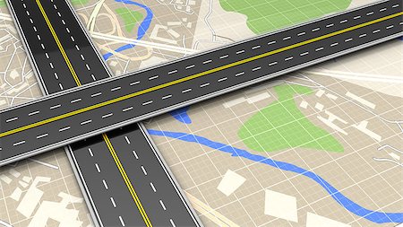 3d illustration of roads cross over map background Stock Photo - Budget Royalty-Free & Subscription, Code: 400-08794064