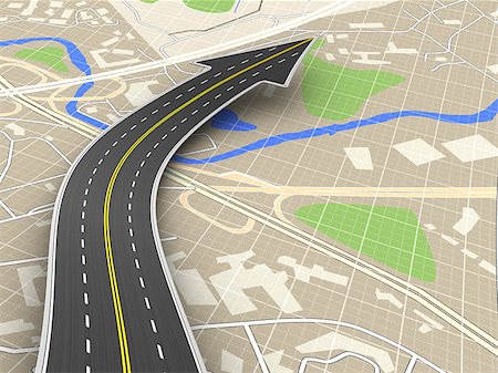 simsearch:400-08957399,k - 3d illustration of road with arrow sign over map Photographie de stock - Aubaine LD & Abonnement, Code: 400-08794065