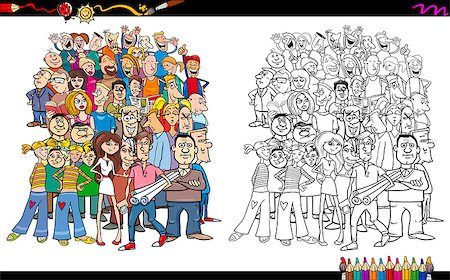 simsearch:400-08917536,k - Cartoon Illustration of People in Crowd Coloring Book Activity Photographie de stock - Aubaine LD & Abonnement, Code: 400-08794165