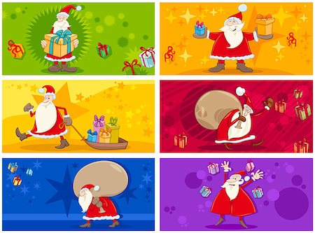 simsearch:400-08260733,k - Cartoon Illustration of Christmas Greeting Cards Set with Santa Claus Characters Photographie de stock - Aubaine LD & Abonnement, Code: 400-08794163