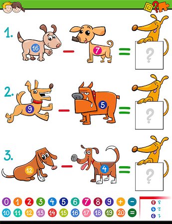 simsearch:400-08965099,k - Cartoon Illustration of Educational Mathematical Subtraction Activity Task for Children with Dog Characters Stock Photo - Budget Royalty-Free & Subscription, Code: 400-08794174