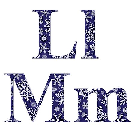 simsearch:400-08793224,k - Uppercase and lowercase letters L and M of the English alphabet with winter pattern carved snowflakes, vector Photographie de stock - Aubaine LD & Abonnement, Code: 400-08794185