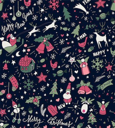 Sketchy doodle winter Christmas and New Year pattern, vector illustration Foto de stock - Super Valor sin royalties y Suscripción, Código: 400-08794374