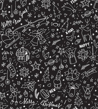 freehand - Sketchy doodle winter Christmas and New Year pattern, vector illustration Stock Photo - Budget Royalty-Free & Subscription, Code: 400-08794370