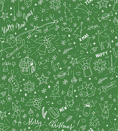 Sketchy doodle winter Christmas and New Year pattern, vector illustration Photographie de stock - Aubaine LD & Abonnement, Code: 400-08794372