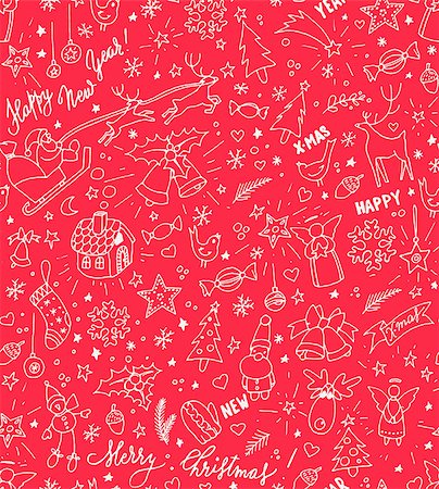 Sketchy doodle winter Christmas and New Year pattern, vector illustration Photographie de stock - Aubaine LD & Abonnement, Code: 400-08794373