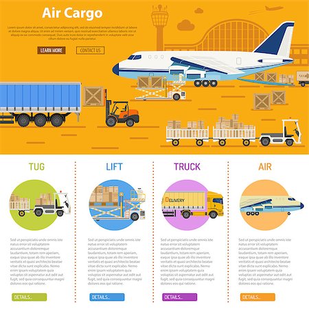 simsearch:400-09154573,k - Air cargo infographics with flat Icons Set like truck, delivery, airport, tug and forklift. vector illustration Foto de stock - Super Valor sin royalties y Suscripción, Código: 400-08794398