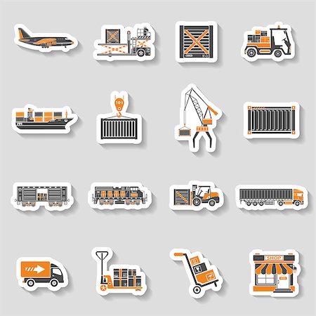 simsearch:400-05705376,k - Cargo Transport, Packaging, shipping and logistics two color sticker Icon Set such as Truck, air cargo, Train, Shipping. vector illustration Stockbilder - Microstock & Abonnement, Bildnummer: 400-08794400