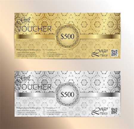 Luxury golden and silver gift certificate in vintage style. Stock Photo - Budget Royalty-Free & Subscription, Code: 400-08794528
