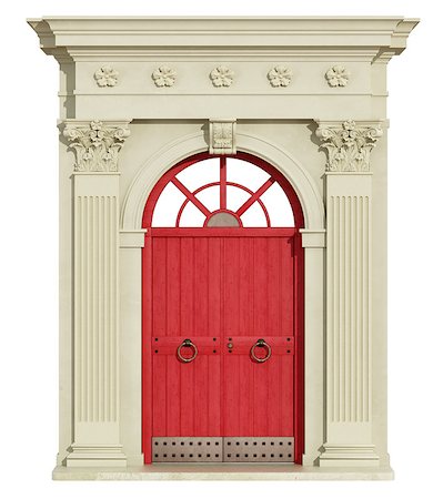 simsearch:400-07978992,k - Classic arch with Corinthian column and red front door - 3d Rendering Stock Photo - Budget Royalty-Free & Subscription, Code: 400-08794666