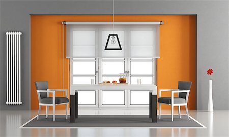 simsearch:700-00094145,k - Gray and orange contemporary dining room-3d rendering Stock Photo - Budget Royalty-Free & Subscription, Code: 400-08794670