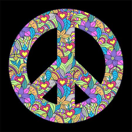 Vector illustration of colorful peace symbol on black background Stock Photo - Budget Royalty-Free & Subscription, Code: 400-08794827