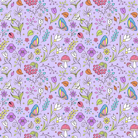 simsearch:400-08675806,k - Vector illustration of seamless pattern with abstract flowers and birds.Floral background Foto de stock - Super Valor sin royalties y Suscripción, Código: 400-08794828