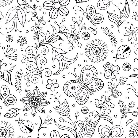 Vector illustration of seamless pattern with abstract flowers.Coloring page for adult Stock Photo - Budget Royalty-Free & Subscription, Code: 400-08794833