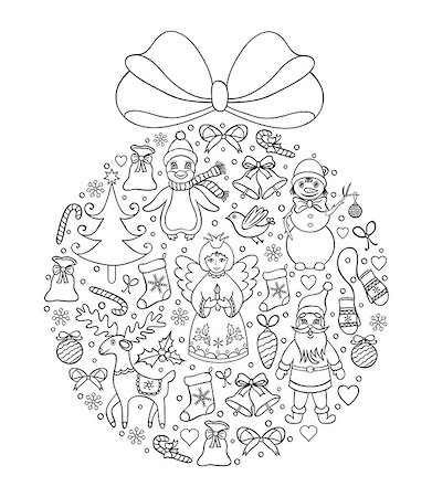 Vector illustration of christmas ball.Coloring page for children and adult. Stock Photo - Budget Royalty-Free & Subscription, Code: 400-08794907