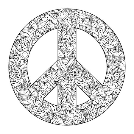 Vector illustration of colorful peace symbol on white background.Coloring page for adult. Stock Photo - Budget Royalty-Free & Subscription, Code: 400-08794915