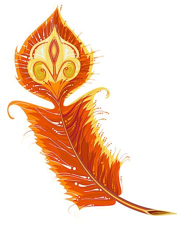 firebird - Red Gold Firebird feather. Isolated on white vector illustration Stock Photo - Budget Royalty-Free & Subscription, Code: 400-08794979