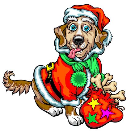 Dog with Christmas gifts for dogs. Christmas vector illustration Stock Photo - Budget Royalty-Free & Subscription, Code: 400-08794971