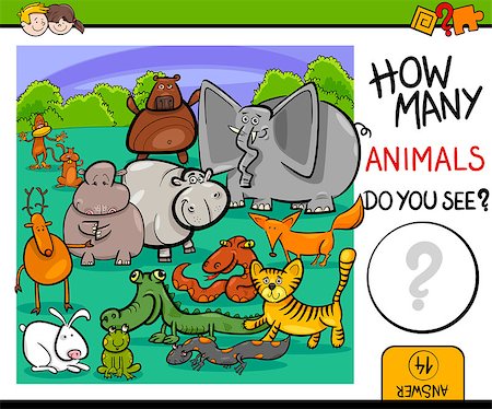 simsearch:400-09092454,k - Cartoon Illustration of Educational Counting Maths Activity for Children with Wild Animal Characters Stockbilder - Microstock & Abonnement, Bildnummer: 400-08795008