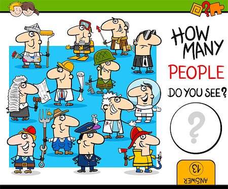 simsearch:400-09092454,k - Cartoon Illustration of Educational Counting Activity for Children with Professionals People Characters Group Stockbilder - Microstock & Abonnement, Bildnummer: 400-08795011