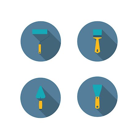 Icons set for repair and construction, rollers and brushes for painting, trowel, with long diagonal shadow. Flat style, isolated on white background, vector illustration. Stockbilder - Microstock & Abonnement, Bildnummer: 400-08795037