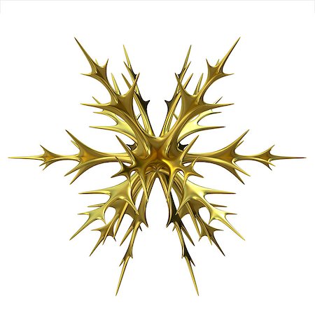 round ornament hanging of a tree - Gold Christmas snowflake ornament. 3D render illustration isolated on white background Stock Photo - Budget Royalty-Free & Subscription, Code: 400-08795142