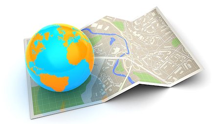 simsearch:400-07102775,k - 3d illustration of folded map and earth globe - global navigation concept Stock Photo - Budget Royalty-Free & Subscription, Code: 400-08795247