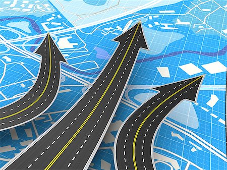 simsearch:400-08957399,k - 3d illustration of road choice concept over map background Photographie de stock - Aubaine LD & Abonnement, Code: 400-08795257