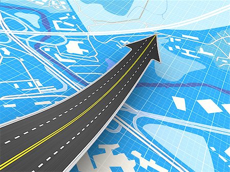 simsearch:400-08957399,k - 3d illustration of road with arrow sign over blue map background Photographie de stock - Aubaine LD & Abonnement, Code: 400-08795258