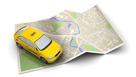 3d illustration of taxi vehicle and map, over white background Stock Photo - Budget Royalty-Free & Subscription, Code: 400-08795260