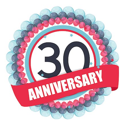 Cute Template 30 Years Anniversary with Balloons and Ribbon Vector Illustration EPS10 Stock Photo - Budget Royalty-Free & Subscription, Code: 400-08795365