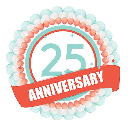 Cute Template 25 Years Anniversary with Balloons and Ribbon Vector Illustration EPS10 Stock Photo - Budget Royalty-Free & Subscription, Code: 400-08795384