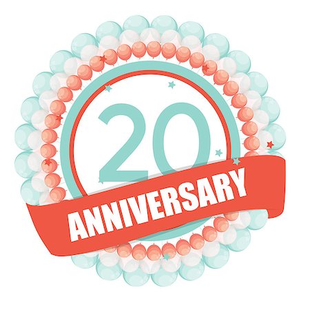 Cute Template 20 Years Anniversary with Balloons and Ribbon Vector Illustration EPS10 Stock Photo - Budget Royalty-Free & Subscription, Code: 400-08795386