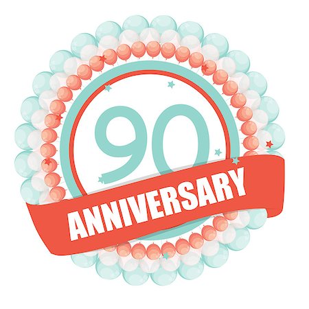 Cute Template 90 Years Anniversary with Balloons and Ribbon Vector Illustration EPS10 Stock Photo - Budget Royalty-Free & Subscription, Code: 400-08795395