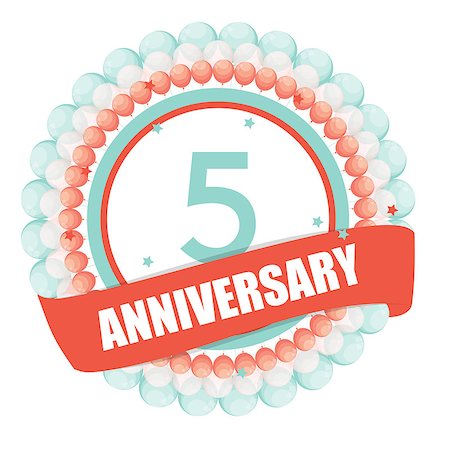 Cute Template 5 Years Anniversary with Balloons and Ribbon Vector Illustration EPS10 Stock Photo - Budget Royalty-Free & Subscription, Code: 400-08795390