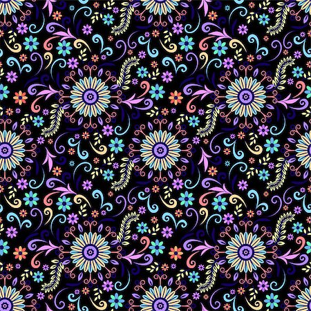 Abstract Seamless Background with Symbolical Colorful Patterns and Floral Ornaments. Vector Stock Photo - Budget Royalty-Free & Subscription, Code: 400-08795466