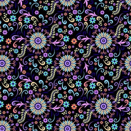 Abstract Seamless Background with Symbolical Colorful Patterns and Floral Ornaments. Vector Stock Photo - Budget Royalty-Free & Subscription, Code: 400-08795466