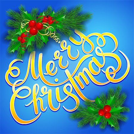 simsearch:400-05746178,k - Merry Christmas lettering card with holly. Vector illustration Foto de stock - Super Valor sin royalties y Suscripción, Código: 400-08795587