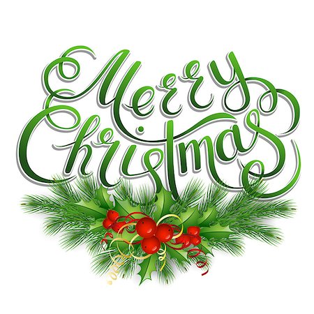 simsearch:400-05746178,k - Merry Christmas lettering card with holly. Vector illustration Foto de stock - Super Valor sin royalties y Suscripción, Código: 400-08795588