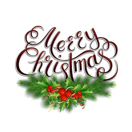 simsearch:400-05746178,k - Merry Christmas lettering card with holly. Vector illustration Foto de stock - Super Valor sin royalties y Suscripción, Código: 400-08795594