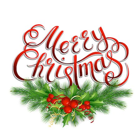 simsearch:400-05746178,k - Merry Christmas lettering card with holly. Vector illustration Foto de stock - Super Valor sin royalties y Suscripción, Código: 400-08795599