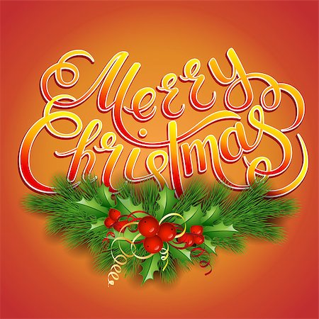 simsearch:400-05746178,k - Merry Christmas lettering card with holly. Vector illustration Foto de stock - Super Valor sin royalties y Suscripción, Código: 400-08795591