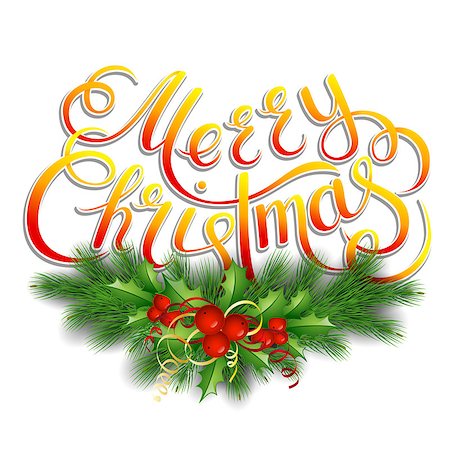 simsearch:400-05746178,k - Merry Christmas lettering card with holly. Vector illustration Foto de stock - Super Valor sin royalties y Suscripción, Código: 400-08795592