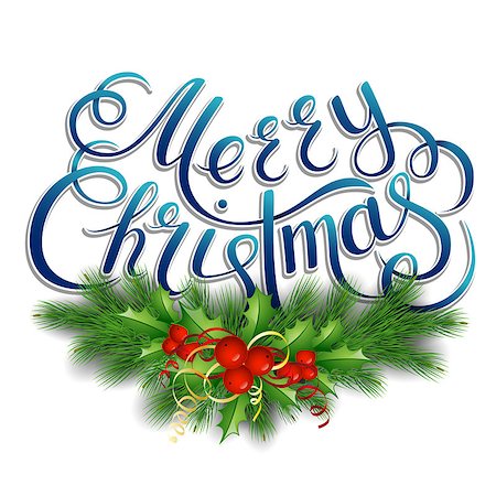 simsearch:400-05746178,k - Merry Christmas lettering card with holly. Vector illustration Foto de stock - Super Valor sin royalties y Suscripción, Código: 400-08795593