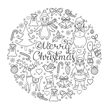 Vector illustration of christmas pattern.Coloring page for children and adult. Stock Photo - Budget Royalty-Free & Subscription, Code: 400-08795761