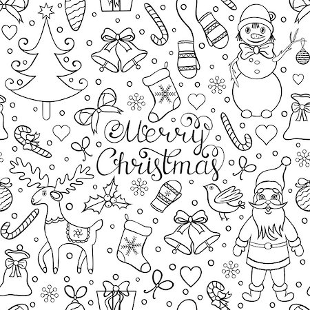 Vector illustration of christmas seamless pattern.Coloring page for children and adult. Stock Photo - Budget Royalty-Free & Subscription, Code: 400-08795762