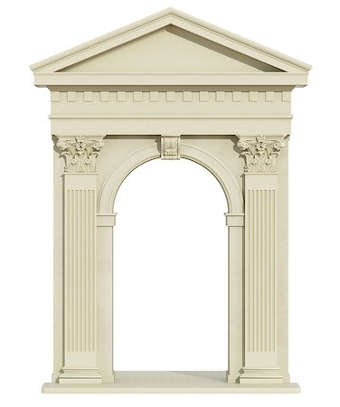 simsearch:400-07978992,k - Front view of a classic arch with Corinthian column and triangular tympanum isolated on white - 3d Rendering Stock Photo - Budget Royalty-Free & Subscription, Code: 400-08795776